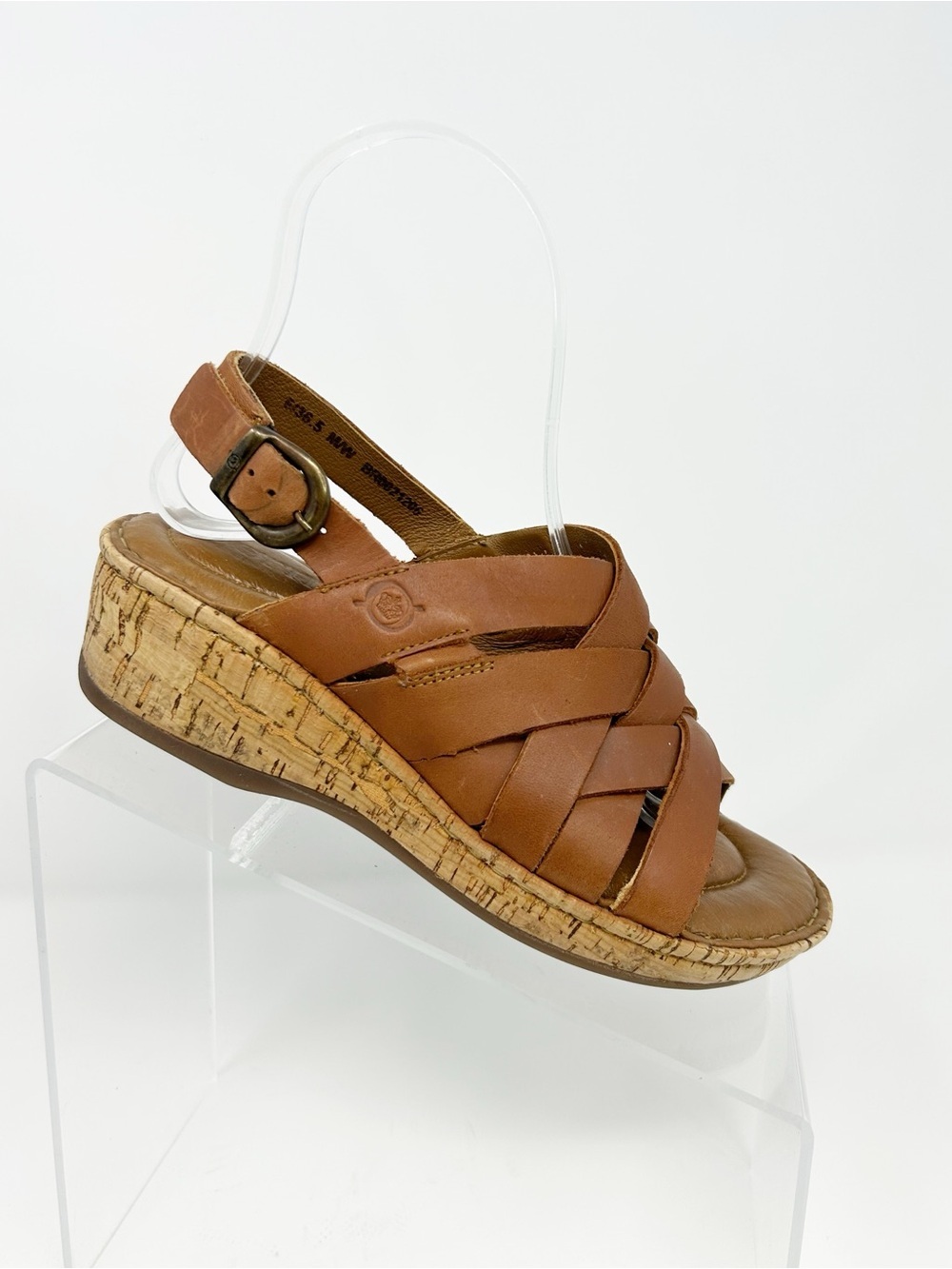BORN Laila Brown Woven Leather Comfort Slingback Wedge Sandals Size 6